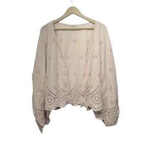 Lara Guidotti Beige Eyelet Kimono One Size Fairycore Whimsy Boho Hippie Relaxed